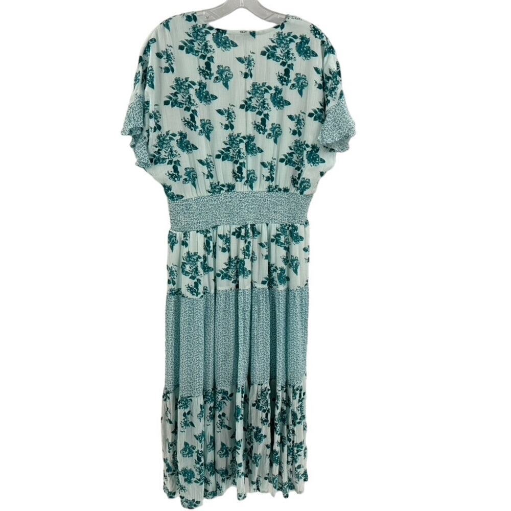 J. Gee Boho Flutter Floral Midi Dress Sz L Green White Tiered Smocked Flowy - Picture 5 of 7